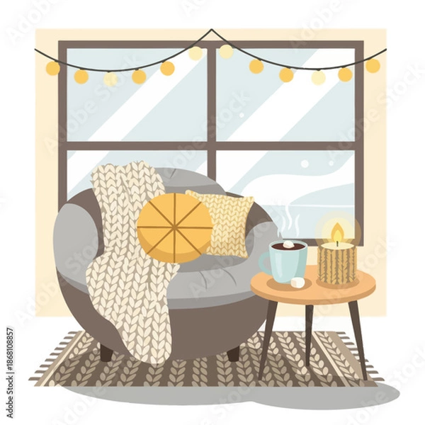 Obraz Cozy Window Interior with Warm Lights