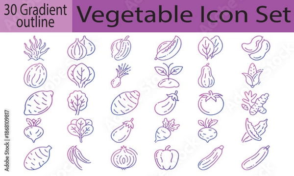 Obraz  30 Vegetable Icon Set Gradient outline-Art-Vector Illustration.