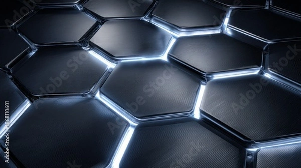 Obraz Futuristic Hexagonal Panel Background with Neon Glow