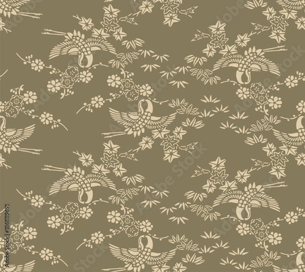 Obraz Japanese Wild Flying Crane Bird Vector Seamless Pattern