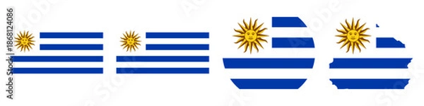 Fototapeta uruguay circular flag, uruguay rectangular flag, uruguay map flag flat icon