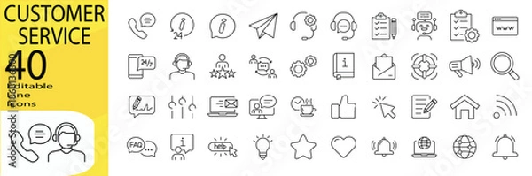 Obraz Customer Service icon set. Editable stroke.