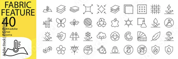 Fototapeta Fabric Feature icon set. Editable stroke.	