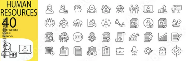 Obraz Human Resources icon set. Editable stroke.	