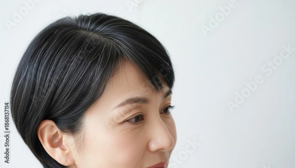 Obraz 白髪が目立つ女性の頭髪 シルバーヘア