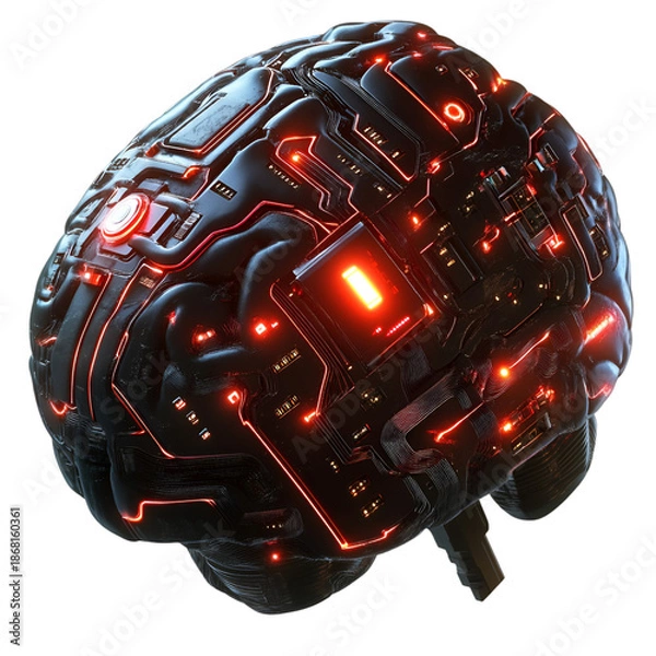 Obraz AI Brain Processor Embedded with Blank Interface Futuristic Technology Concept transparent background