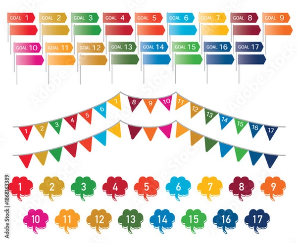 Fototapeta SDGsカラーを使ったアイコンセット。白背景にベクターイラスト。