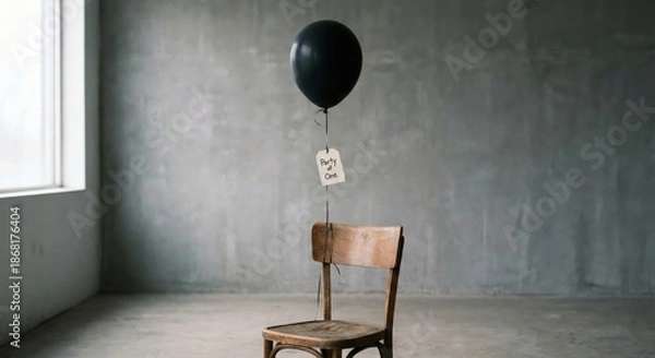 Obraz Empty Chair with Black Balloon and Note in Empty Room
