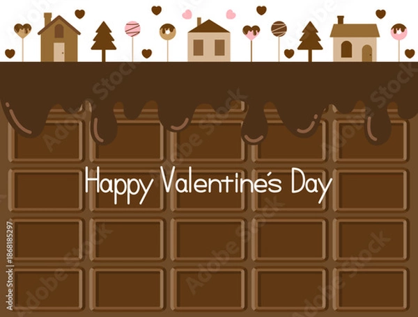 Obraz チョコレートとお菓子の家をイメージしたバレンタインに使えるイラスト