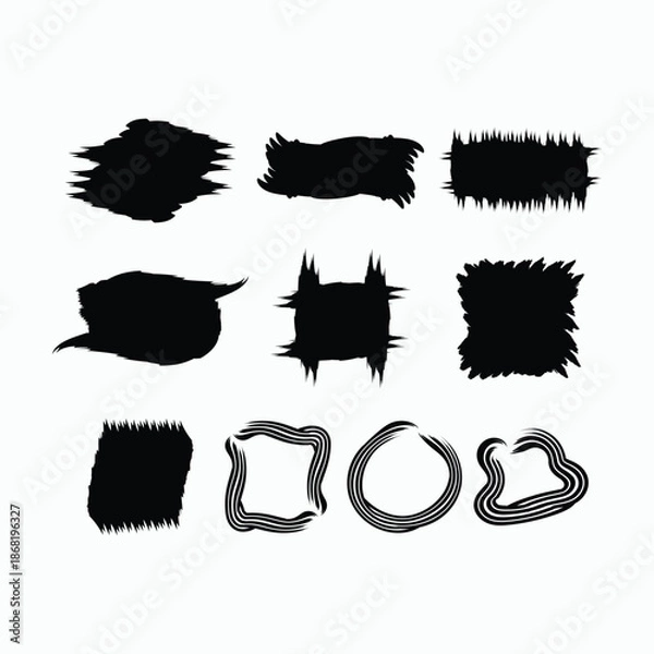 Obraz Abstract rough black paint brush frames and textured shape set