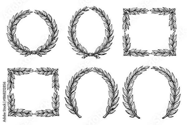 Obraz Hand drawn laurel wreaths and frames collection