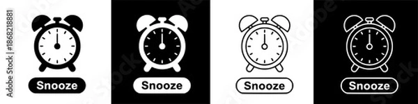 Obraz Graphic alarm clock and snooze button icons for digital interface design elements