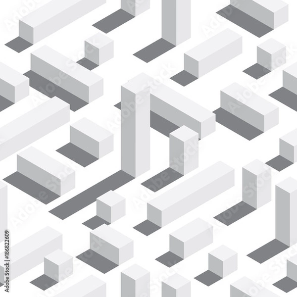 Fototapeta Vector seamless pattern with isometric blocks and shadows. White background, white elements.