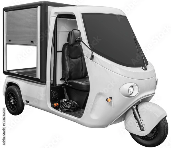 Obraz Front view white tricycle electric