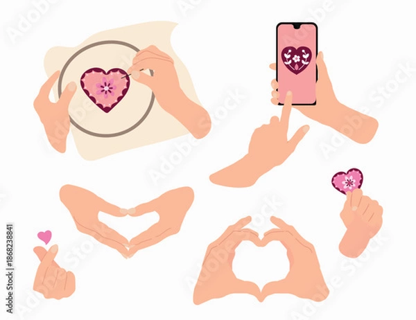 Obraz Hands with Hearts Illustration. White background, isolate