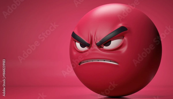 Obraz Generated image. Angry red ball with furrowed brows on pink background showcasing intense expression