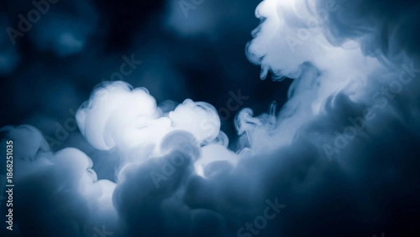 Obraz Dramatic Dark Blue Smoke or Ink Clouds on Black Background