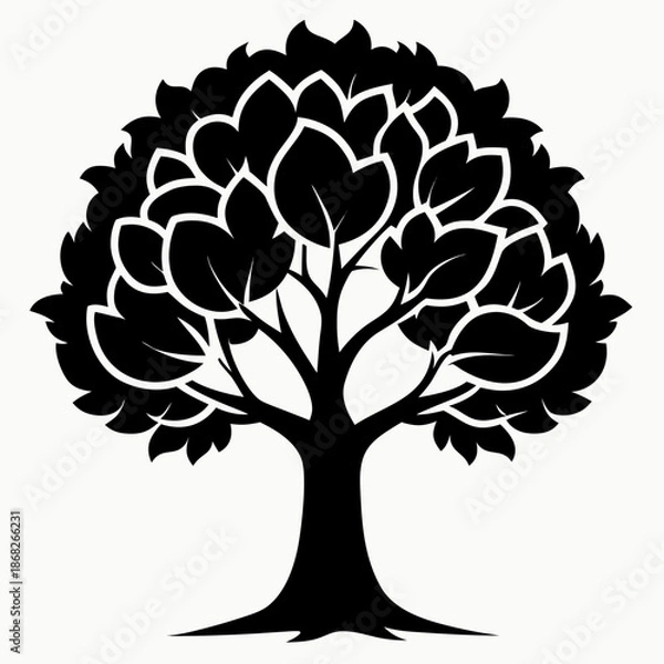 Obraz Walnut tree silhouette vector on white background