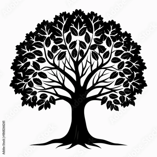 Obraz Walnut tree silhouette vector on white background