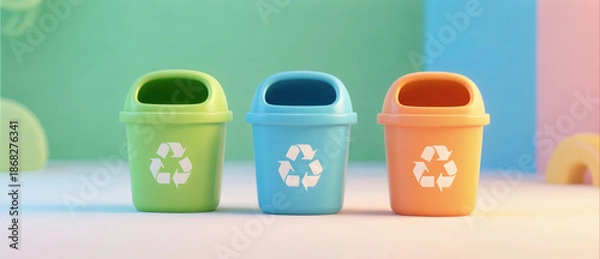 Fototapeta eco-friendly-trash-sorting-bins-set