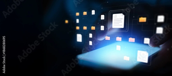 Obraz Electronic Document Workflow and File Management on Digital Touchscreen.