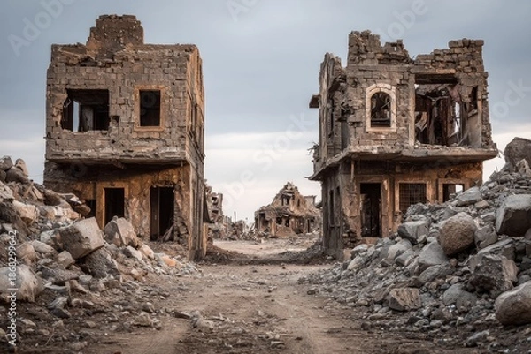 Obraz Destroyed city showing devastation, war, and post-apocalyptic scene