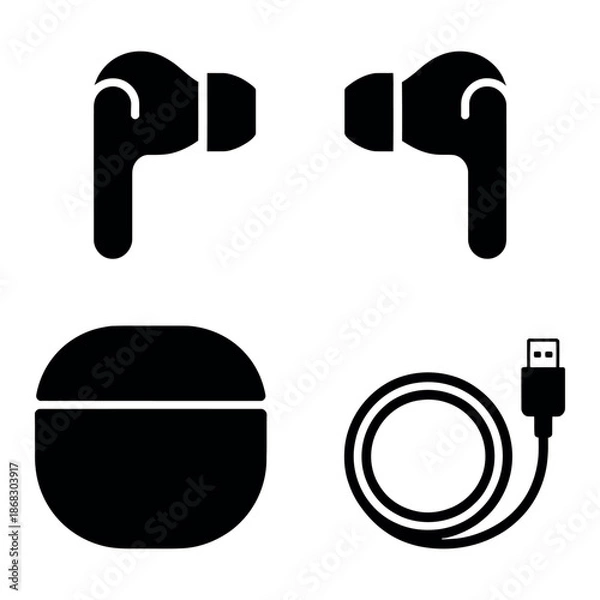 Obraz Wireless earbuds and charging accessories Vector