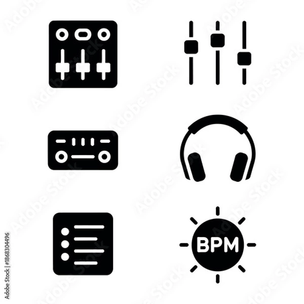 Obraz Music production icons set for audio editing software Vector