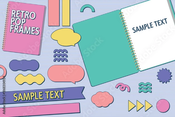 Obraz 平成レトロなフレームセット　ノートや抽象的なモチーフ