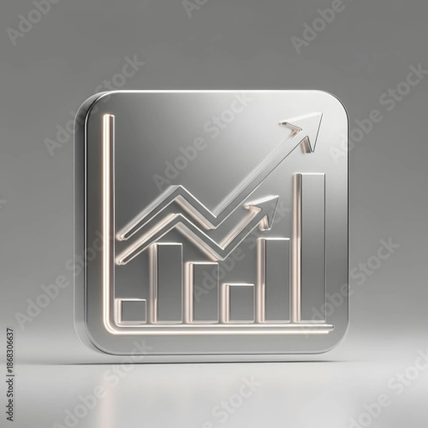 Obraz Silver Metallic Graph Icon with Upward Trend.
