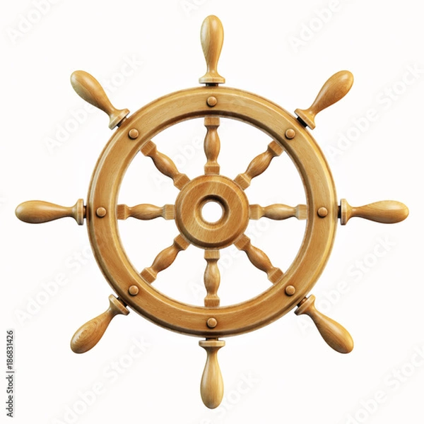 Fototapeta Koło statku na białym tle na białym tle renderowania 3d