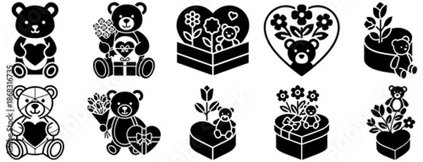 Obraz Valentine Teddy Bear Icon Collection Set