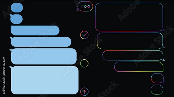 Obraz Modern chat interface with colorful speech bubbles on black background.