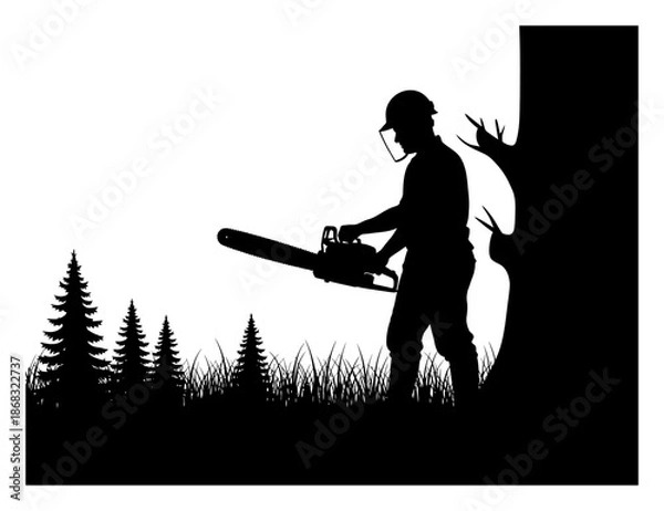 Obraz Arborist Silhouette - Chainsaw Vector Illustration