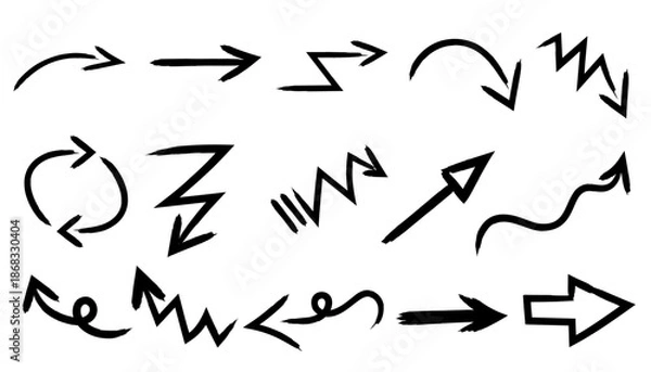 Obraz Abstract arrow vector set with dynamic sketch styles, bold directional graphic elements