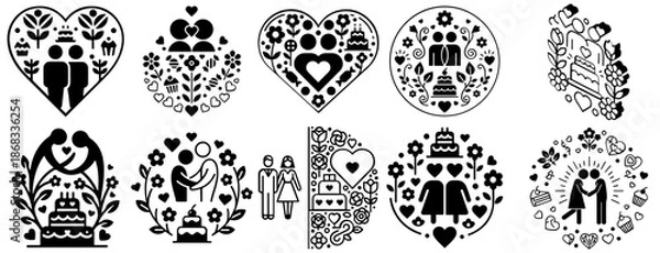 Obraz Wedding Celebration Icon Collection Set