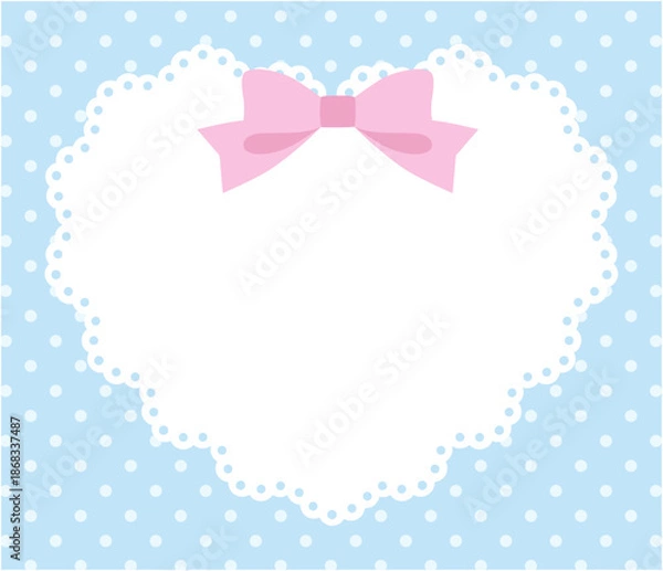 Obraz リボンがついたかわいいハートのレースフレームのベクターイラスト。ドット、ラブリー