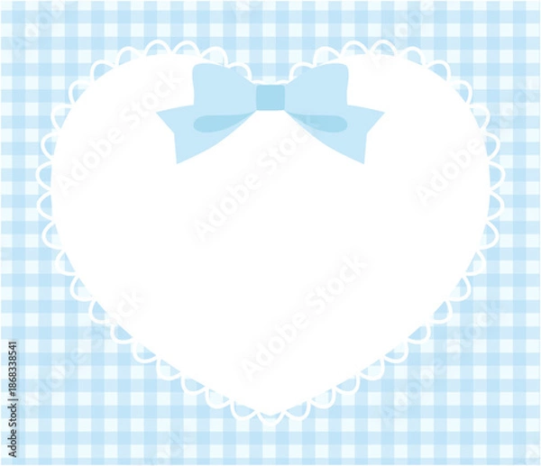 Obraz リボンがついたかわいいハートのレースフレームのベクターイラスト。ギンガムチェック