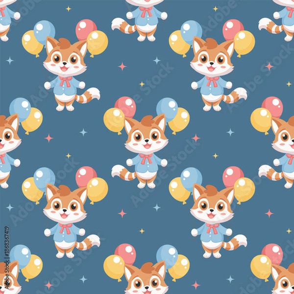 Obraz Seamless pattern, cute foxes and balloons. Childish background.