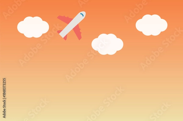 Obraz 夕方の空と飛行機のシンプルな背景イラスト