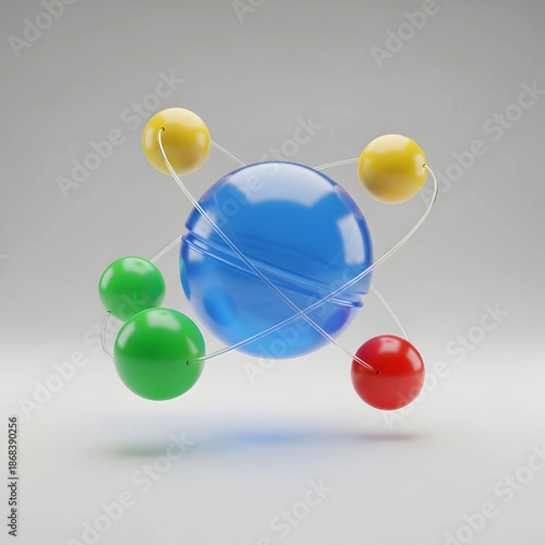 Obraz Colorful 3D Render of Atomic Structure Model.