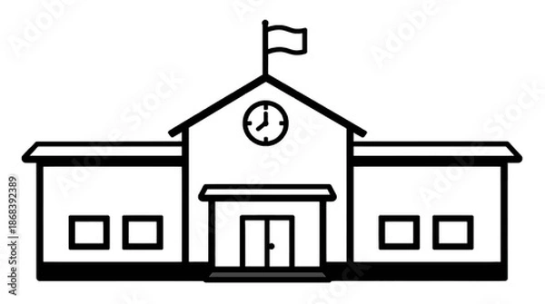 Obraz School building with clock and flag on top