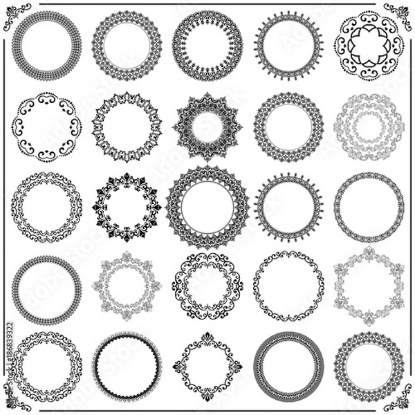 Obraz Vintage set of vector round elements. Different elements for decoration and design frames, cards, menus, backgrounds and monograms. Classic patterns. Set of black vintage patterns