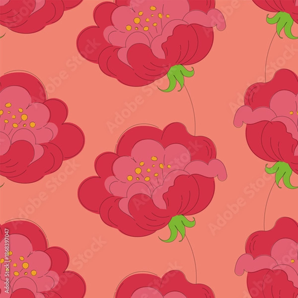 Fototapeta Vector seamless pattern with red flowers