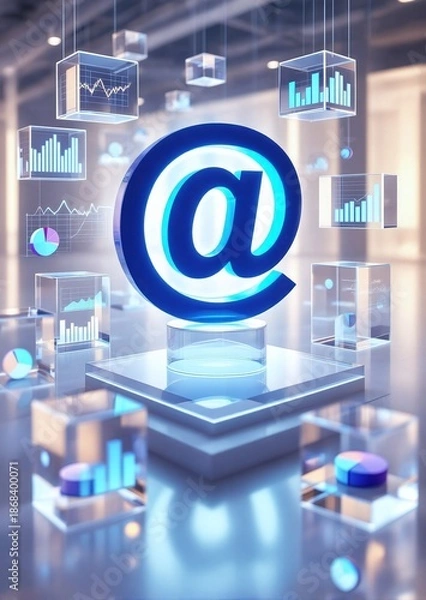 Obraz Glowing email symbol with floating digital data charts