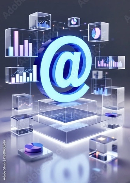 Obraz Glowing email symbol with floating digital data charts