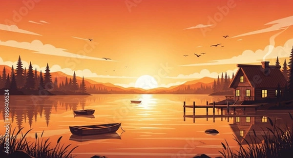 Obraz sunset over the lake