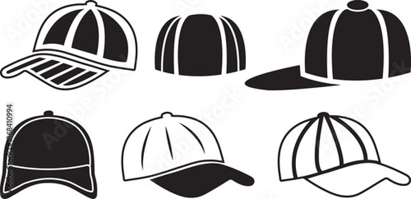 Obraz Baseball Cap Hat Silhouette Vector Set.