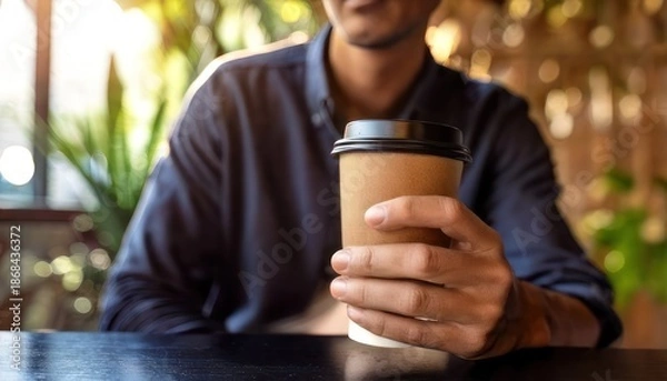 Obraz Man Enjoying Coffee in a Cafe Setting.
