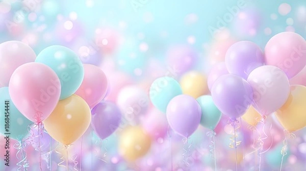 Obraz Pastel balloons float with a bokeh light background
